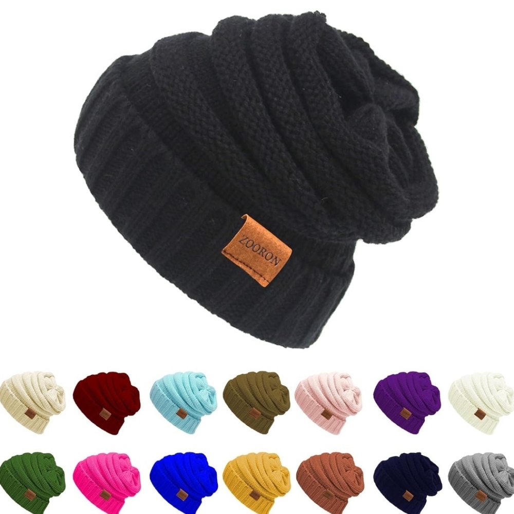ZOORON Slouchy Thick Cable Knitted Beanie-Blk